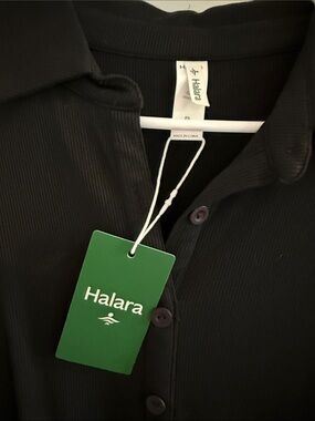 HALARA Black Ribbed Button-Up Polo dress